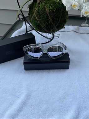 Crystal Cat-Eye Sunglasses with Silver Mirrored Lenses